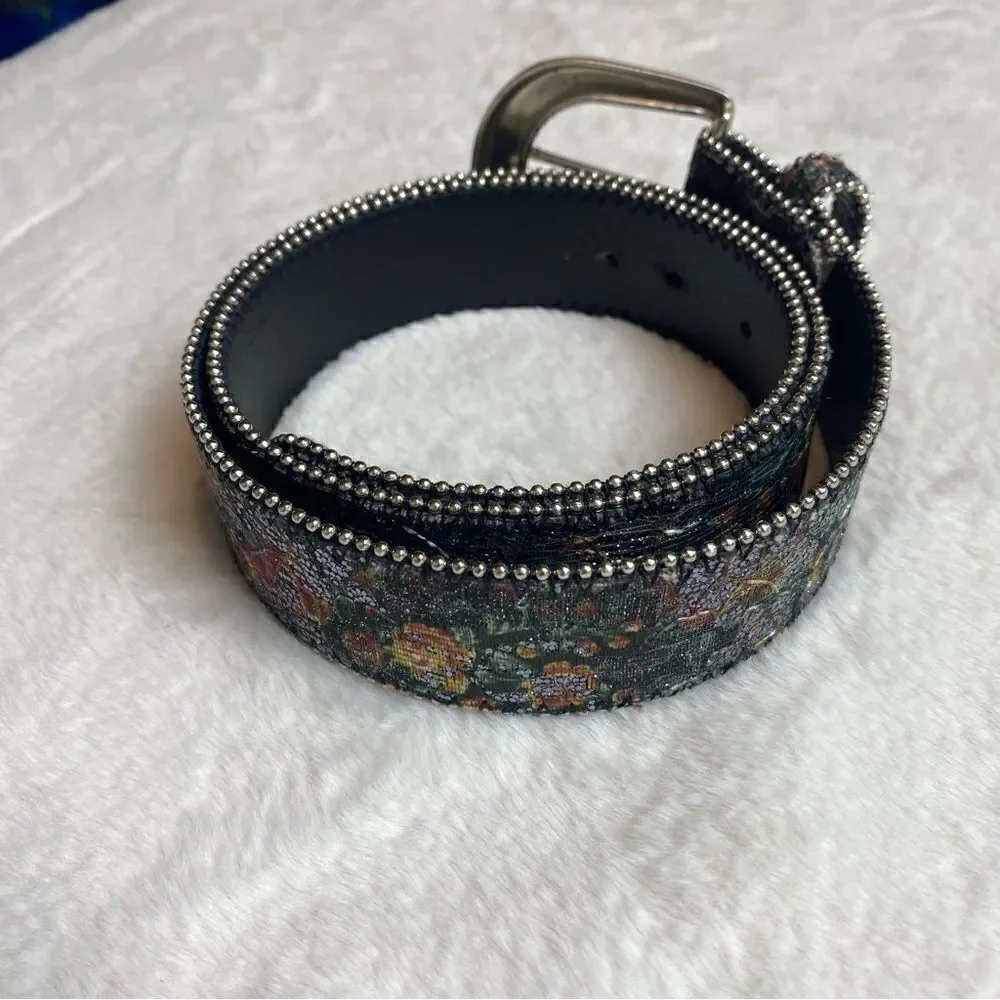 Floral Tapestry Glitzy Bonded Leather Belt Size Large